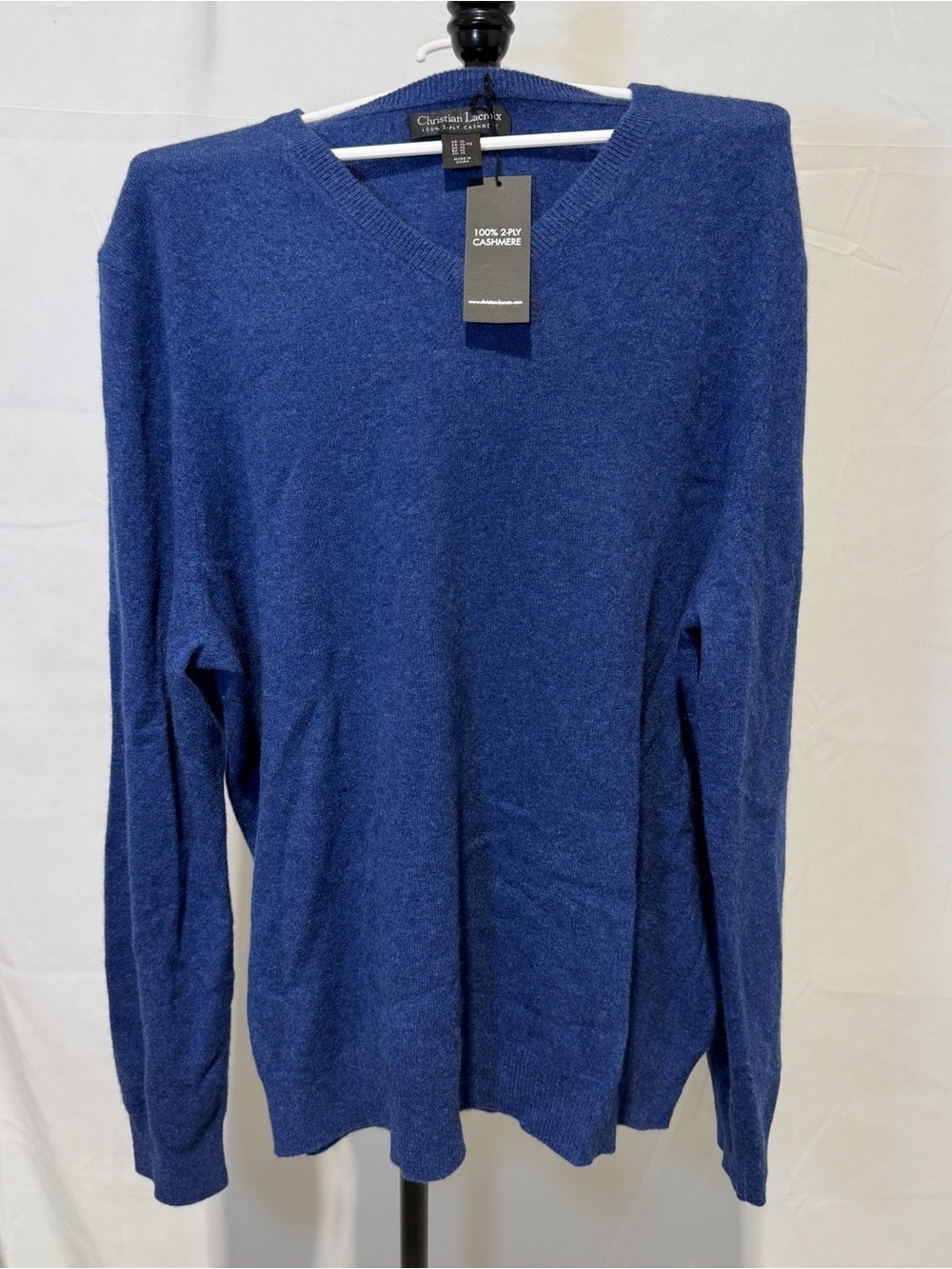 NWT Christian LaCroix 2-Ply 100% Cashmere V-Neck Sweater, XL